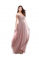 Cap Sleeves Off the Shoulder Soft Chiffon & Lace Pink Long Bridesmaid Dress London