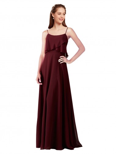 Sleeveless Spaghetti Straps Chiffon Burgundy Gold Long Bridesmaid Gowns London