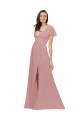 Flutter Sleeves V-Neck Chiffon Dusty Pink Long Bridesmaid Dress / Evening Dress London