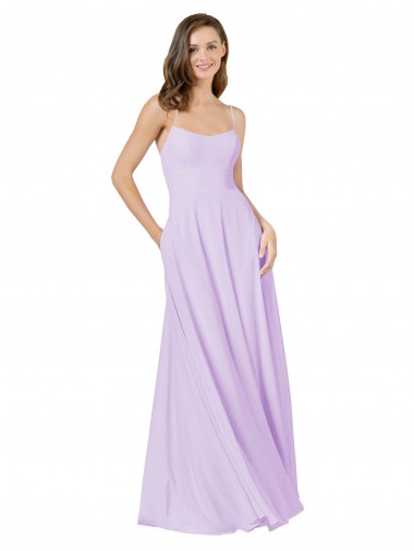 Sleeveless Square Neck Soft Chiffon Lilac Long Bridesmaid Gown London