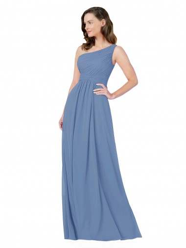 Sleeveless One Shoulder Soft Chiffon Windsor Blue Long Bridesmaid Dress London