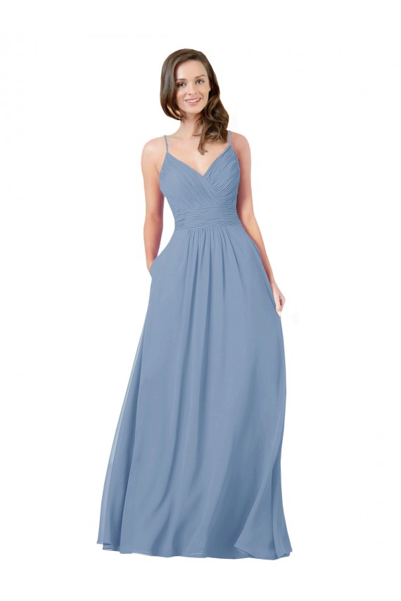 Sleeveless V-Neck Chiffon Dusty Blue Long Bridesmaid Dress / Evening Dress London