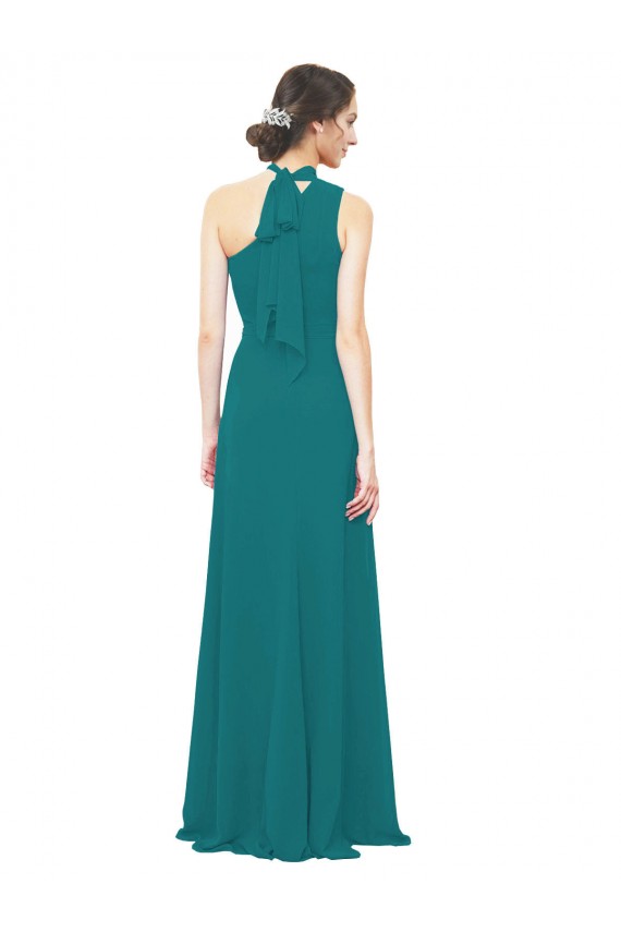 Sleeveless One Shoulder Soft Chiffon Hunter Long Bridesmaid Dress London