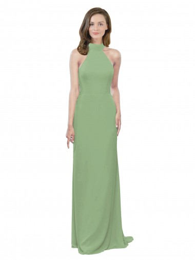 Sleeveless High Neck Soft Chiffon Seagrass Long Formal Dress / Bridesmaid Dress London