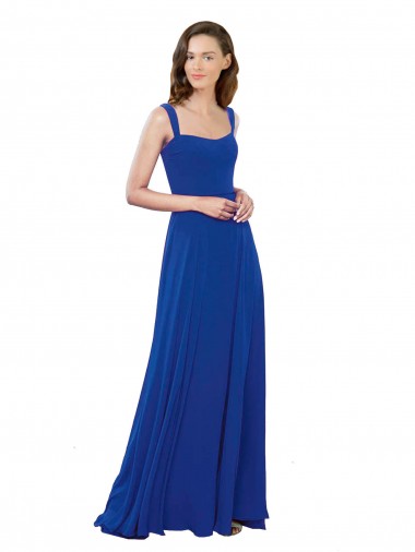 Sleeveless Square Neck Soft Chiffon Royal Blue Long Bridesmaid Dress London