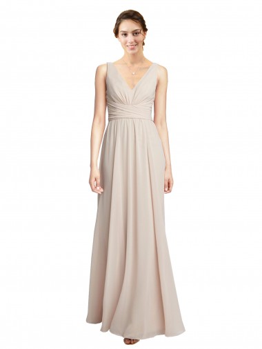 Sleeveless V-Neck Soft Chiffon Cream Pink Long Formal Dress / Bridesmaid Dress London