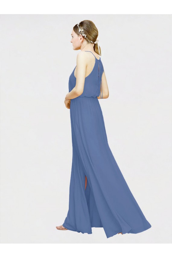 Sleeveless Halter Neck Chiffon Dark Navy Long Floor Length Formal Dress / Bridesmaid Dress London
