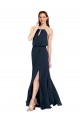 Sleeveless Halter Neck Chiffon Dark Navy Long Bridesmaid Dress / Evening Dress London