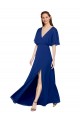 Flutter Sleeves V-Neck Chiffon Royal Blue Long Bridesmaid Dress / Evening Gowns London