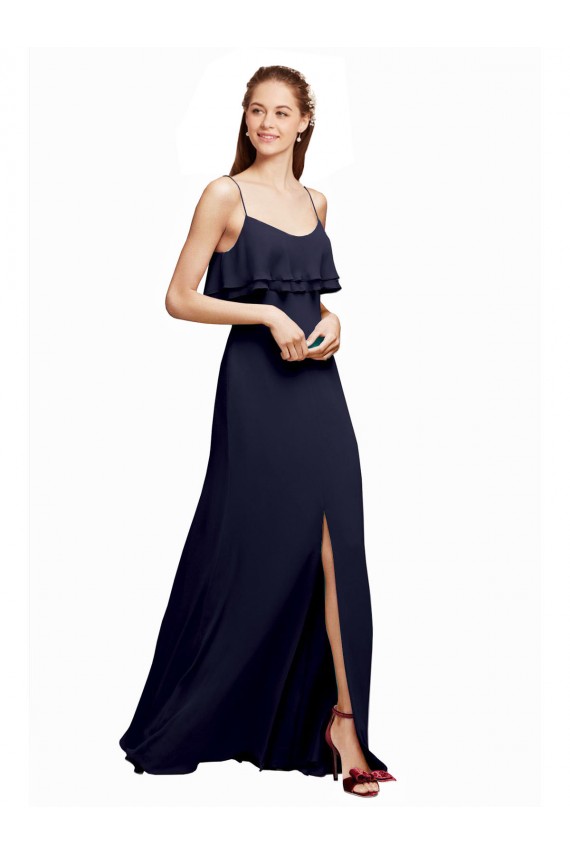 Sleeveless Scoop Neck Chiffon Dark Navy Long Floor Length Bridesmaid Dress London