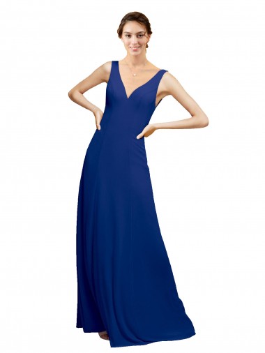 Sleeveless V-Neck Chiffon Royal Blue Long Floor Length Bridesmaid Dress London