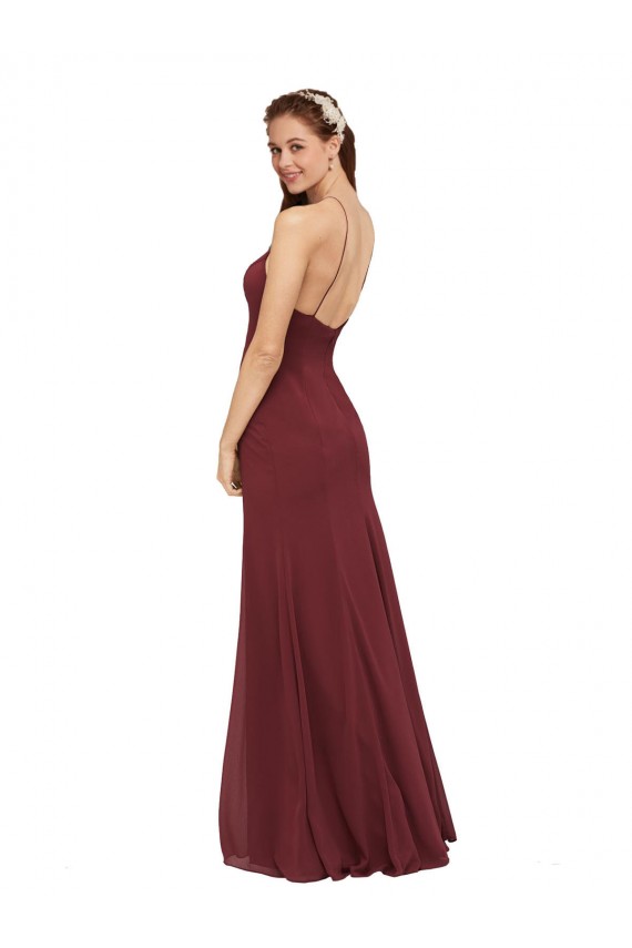 Sleeveless Halter Neck Soft Chiffon Burgundy Long Formal Dress / Bridesmaid Dress London