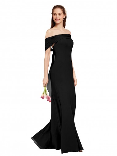 Sleeveless Off the Shoulder Soft Chiffon Black Long Prom Dress / Bridesmaid Dress London