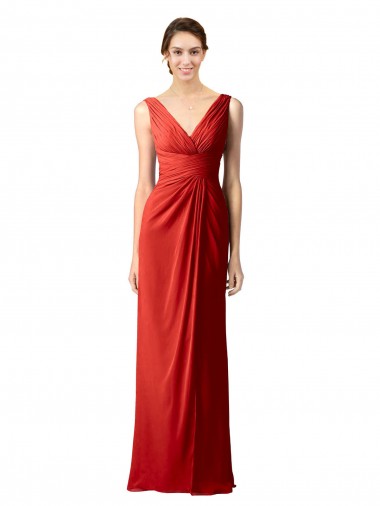 Sleeveless V-Neck Soft Chiffon Red Long Bridesmaid Dress London