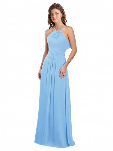 Sleeveless Halter Neck Chiffon Periwinkle Long Bridesmaid Dress / Evening Dress London