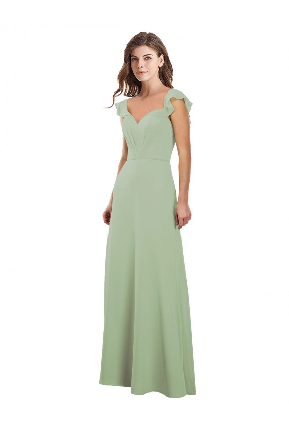 Cap Sleeves Sweetheart Soft Chiffon Smoke Green Long Bridesmaid Dress / Formal Dress London