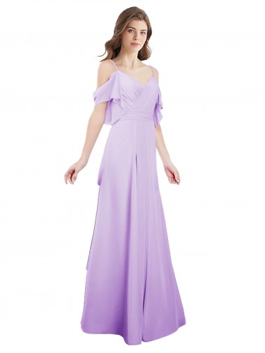 Cold Shoulder Sweetheart Soft Chiffon Lilac Long Formal Dress / Bridesmaid Dress London