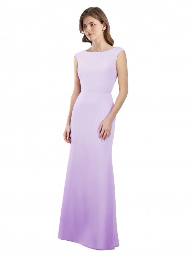 Cap Sleeves Round Neck Soft Chiffon Lilac Long Bridesmaid Dress London