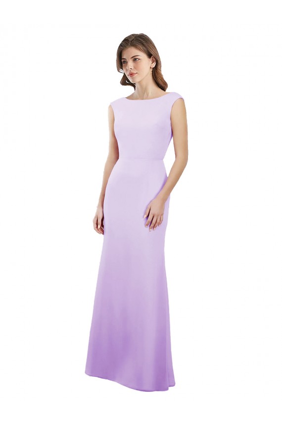 Cap Sleeves Round Neck Soft Chiffon Lilac Long Bridesmaid Dress London