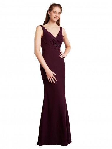 Sleeveless V-Neck Soft Chiffon Burgundy Gold Long Bridesmaid Dress London