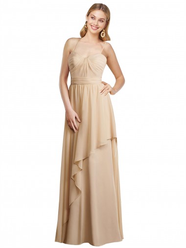 Sleeveless Sweetheart Soft Chiffon Champagne Long Bridesmaid Dress London