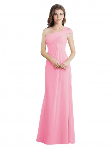 Sleeveless One Shoulder Chiffon Barely Pink Long Bridesmaid Dress London
