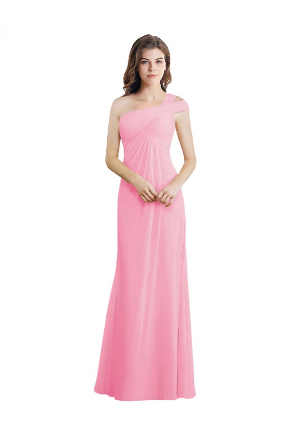 Sleeveless One Shoulder Chiffon Barely Pink Long Bridesmaid Dress London