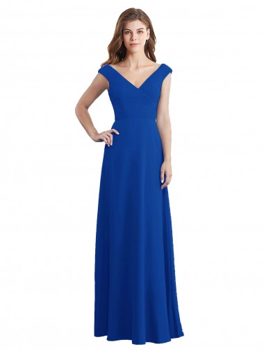 Sleeveless V-Neck Chiffon Royal Blue Long Bridesmaid Dress / Evening Dress London