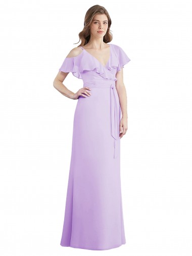 Cold Shoulder V-Neck Soft Chiffon Lilac Long Bridesmaid Dresses London