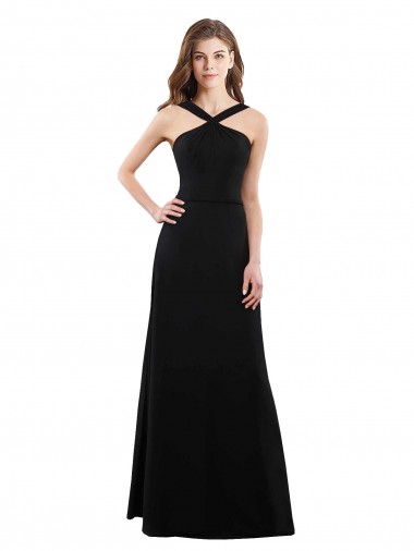 Sleeveless Halter Neck Soft Chiffon Black A-Line Long Bridesmaid Dress London