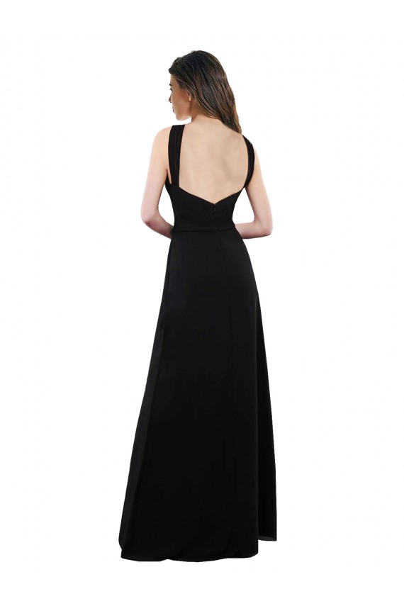 Sleeveless Halter Neck Soft Chiffon Black A-Line Long Bridesmaid Dress London