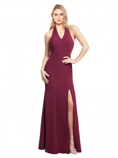 Sleeveless Halter Neck Soft Chiffon Burgundy Mermaid Long Bridesmaid Dress London