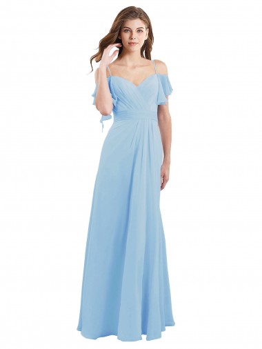 Cold Shoulder Sweetheart Soft Chiffon Light Sky Blue Long Bridesmaid Dress London
