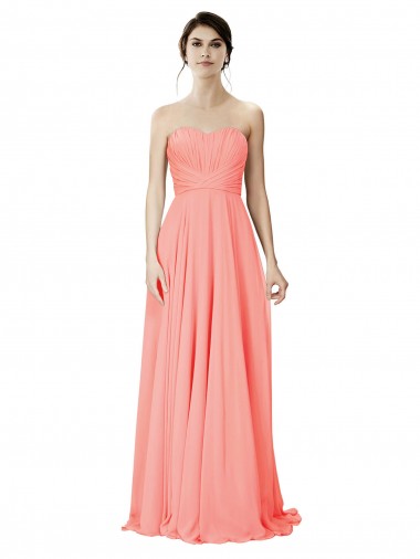 Sleeveless Strapless Soft Chiffon Peach Long Bridesmaid Dress London