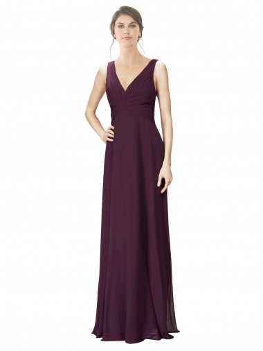 Sleeveless V-Neck Soft Chiffon & Lace Grape Long Bridesmaid Gown London