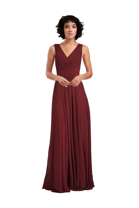 Sleeveless V-Neck Soft Chiffon Burgundy Long Bridesmaid Dress London