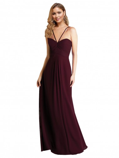 Sleeveless Spaghetti Straps Chiffon Burgundy Gold Long Wedding Party Dress London