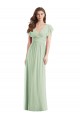 Flutter Sleeves V-Neck Soft Chiffon Sage Long Bridesmaid Dress London