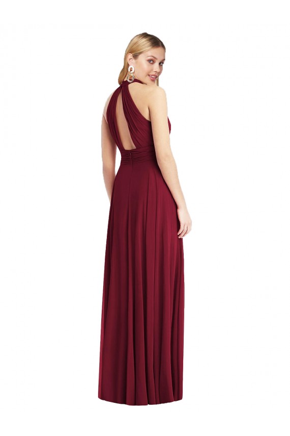 Sleeveless High Neck Soft Chiffon Burgundy Long Semi Formal Evening Dress / Bridesmaid Dress London
