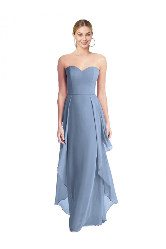 Sleeveless Strapless Chiffon Dusty Blue Long Formal Dress / Bridesmaid Dress London