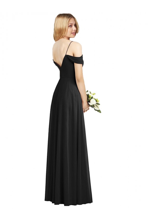 Cold Shoulder Spaghetti Straps Soft Chiffon Black Long Semi Formal Evening Dress / Bridesmaid Dress London