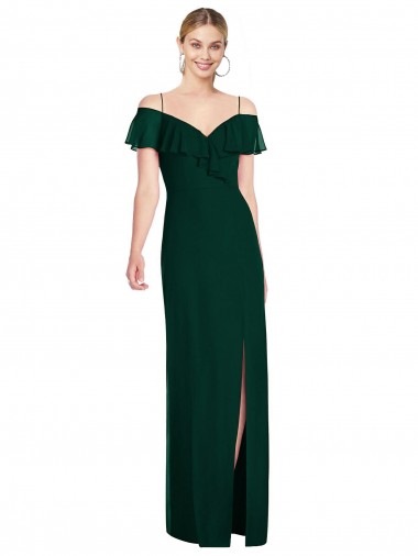 Cold Shoulder Sweetheart Soft Chiffon Ever Green Long Semi Formal Evening Dress / Bridesmaid Dress London