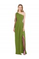 Sleeveless One Shoulder Soft Chiffon Olive Green Long Bridesmaid Dress London