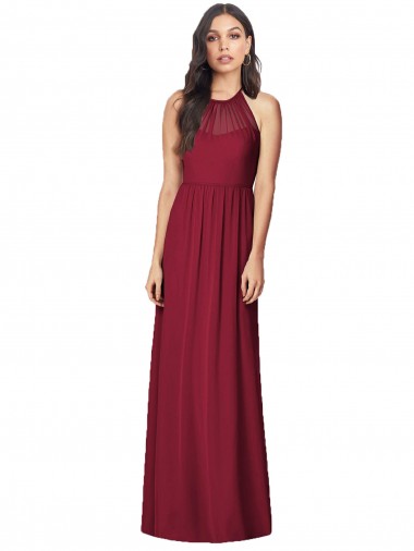 Sleeveless Halter Neck Soft Chiffon Burgundy Trumpet Long Bridesmaid Dress London