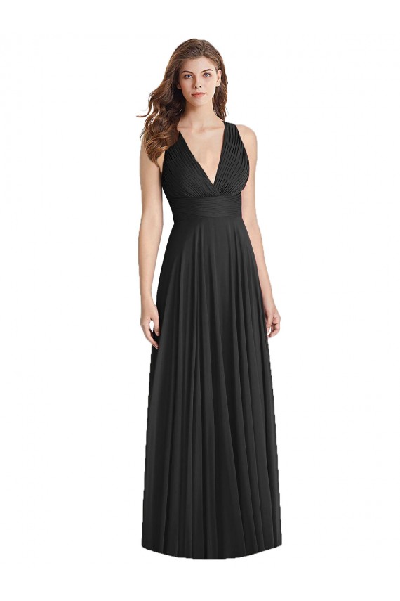 Sleeveless V-Neck Soft Chiffon Black Long Bridesmaid Dress London