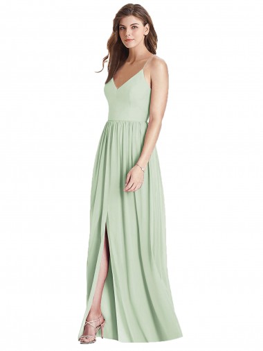 Sleeveless V-Neck Soft Chiffon Sage Long Semi Formal Evening Dress / Bridesmaid Dress London
