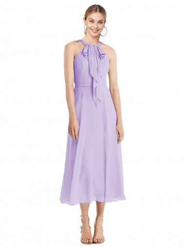 Sleeveless Halter Neck Soft Chiffon Lilac Tea length Prom Dress / Bridesmaid Dress London