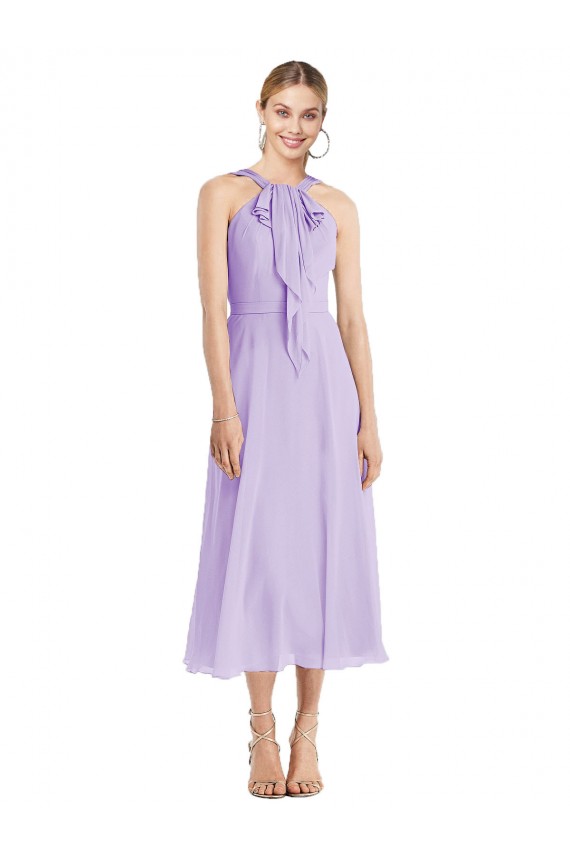 Sleeveless Halter Neck Soft Chiffon Lilac Tea length Prom Dress / Bridesmaid Dress London