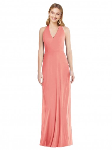 Sleeveless V-Neck Soft Chiffon Desert Rose Long Formal Evening Gown / Bridesmaid Dress London