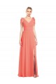 Sleeveless V-Neck Soft Chiffon Coral Trumpet Long Bridesmaid Dress London